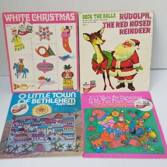 4 Mr. Pickwick Records Christmas White Rudolph Reindeer Silent Night 45rpm Vinyl - Picture 1 of 10